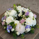 Load image into Gallery viewer, White and Lavender flowers Tribute Wreath 30cm
