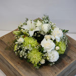 Load image into Gallery viewer, White and Green Flowers Tribute Wreath 30cm.