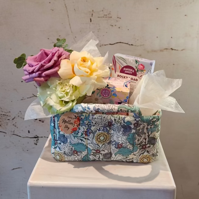 "My Sweet Mum" Floral Hamper in blue basket