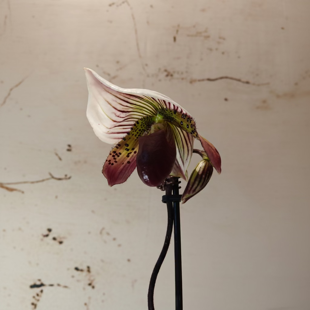Orchid Lady's Slippers in ceramic pot