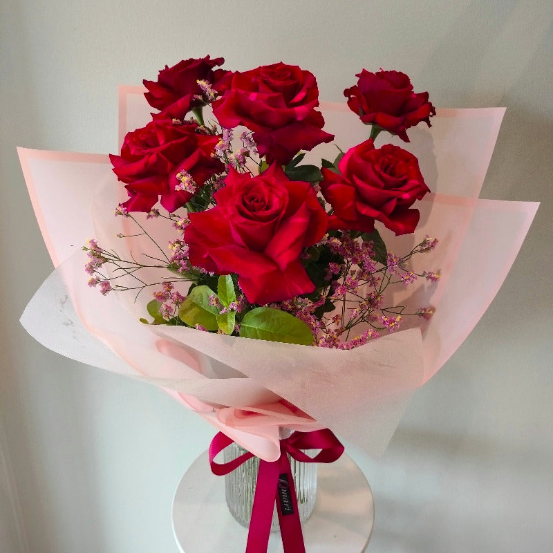 Pre-order for Tuesday "Six Times More" 6 Red Roses In Vase