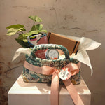 Load image into Gallery viewer, "Nourish" Hamper in floral fabric storage basket with a plant