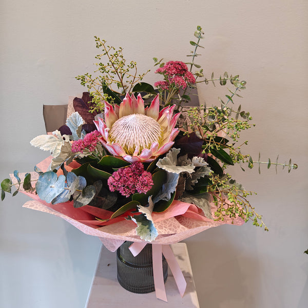 "King Protea" native bouquet in vase