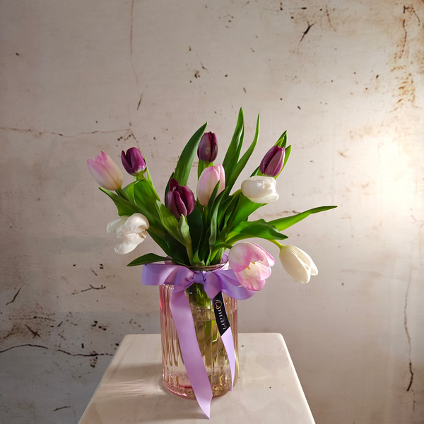 Three Colours Tulips in vase