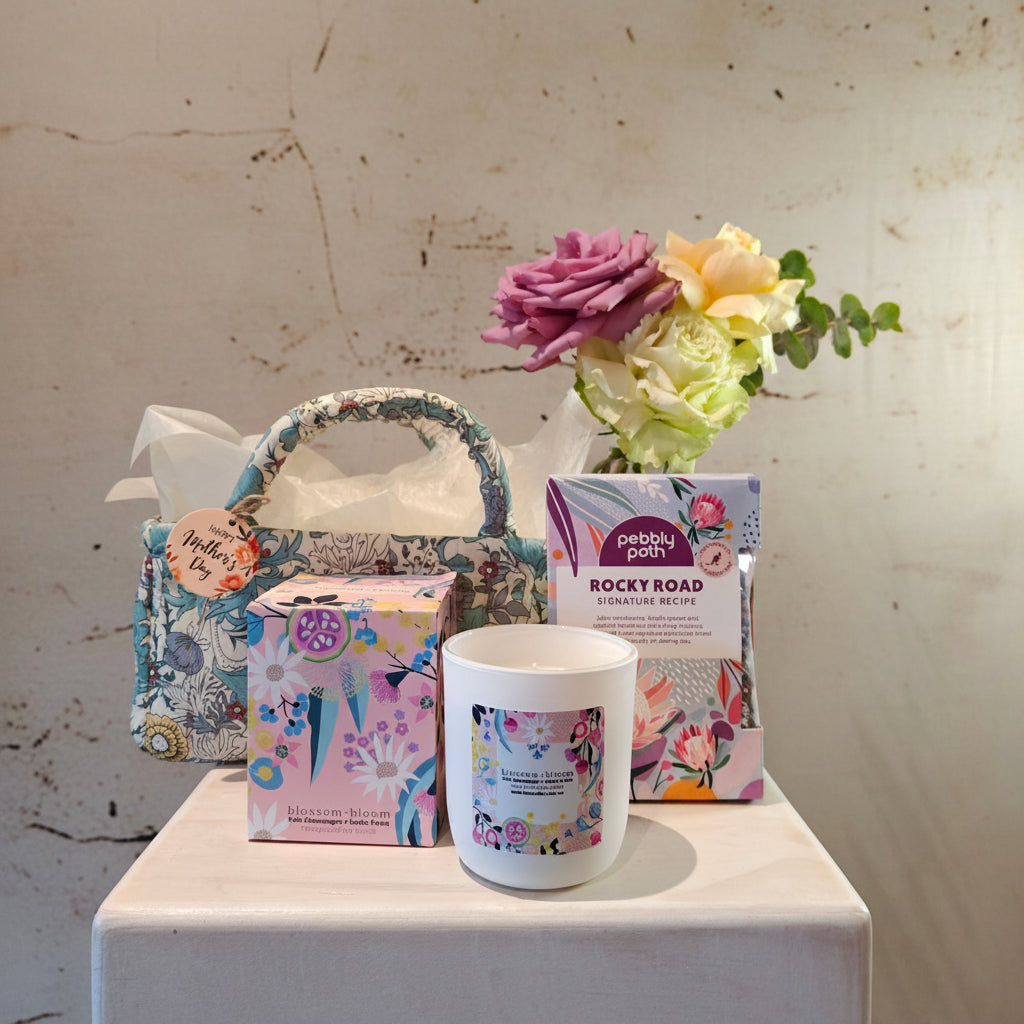 "My Sweet Mum" Floral Hamper in blue basket