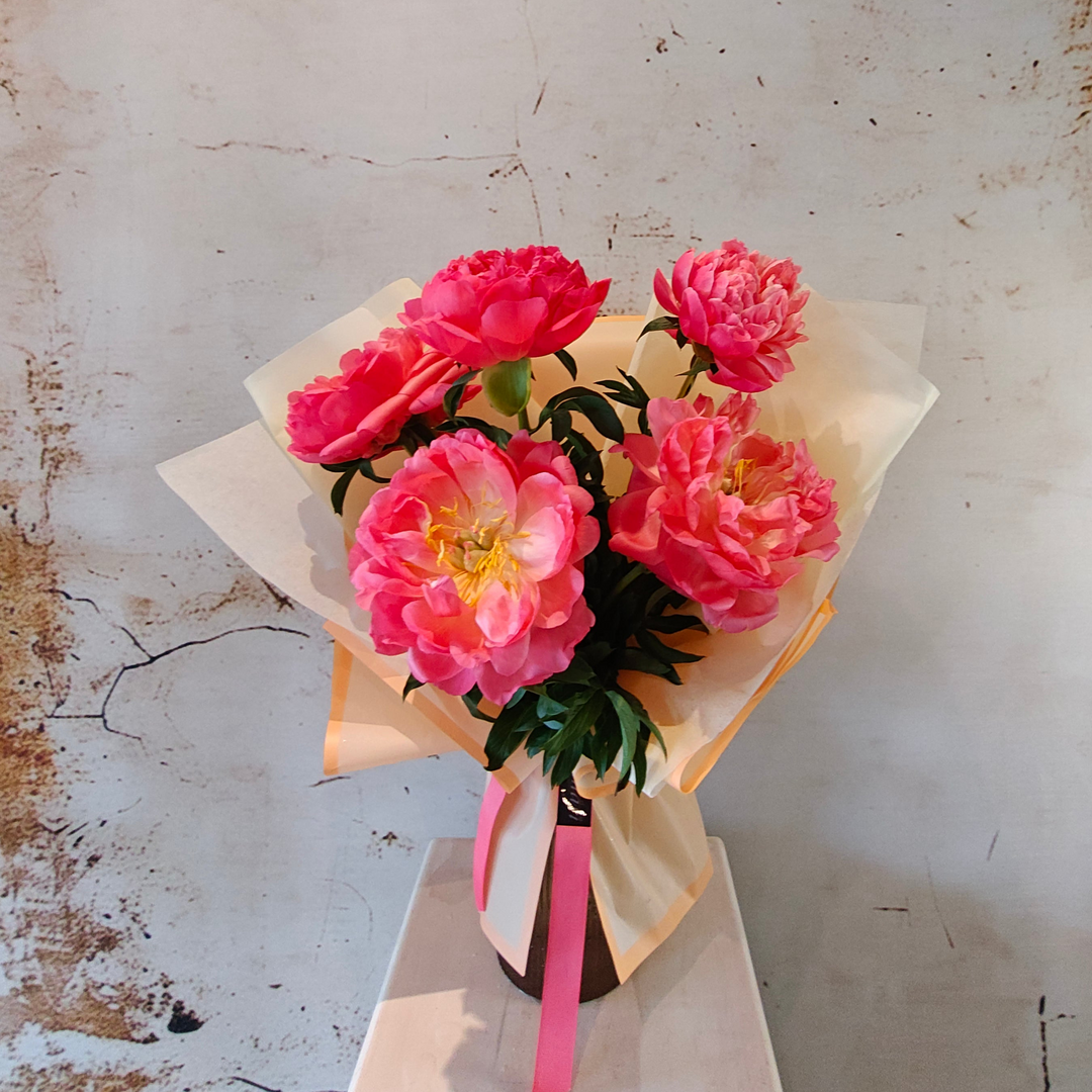 Coral Charm- 5 stems Peony bouquet