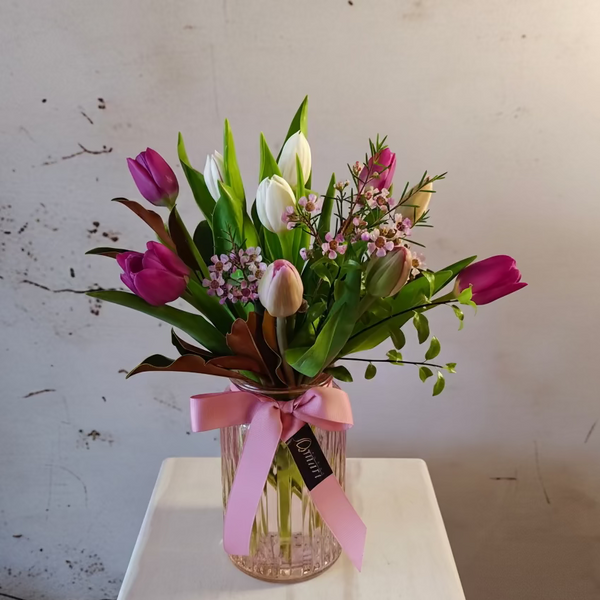 Three Colours Tulips in vase