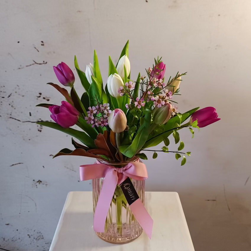 Three Colours Tulips in vase
