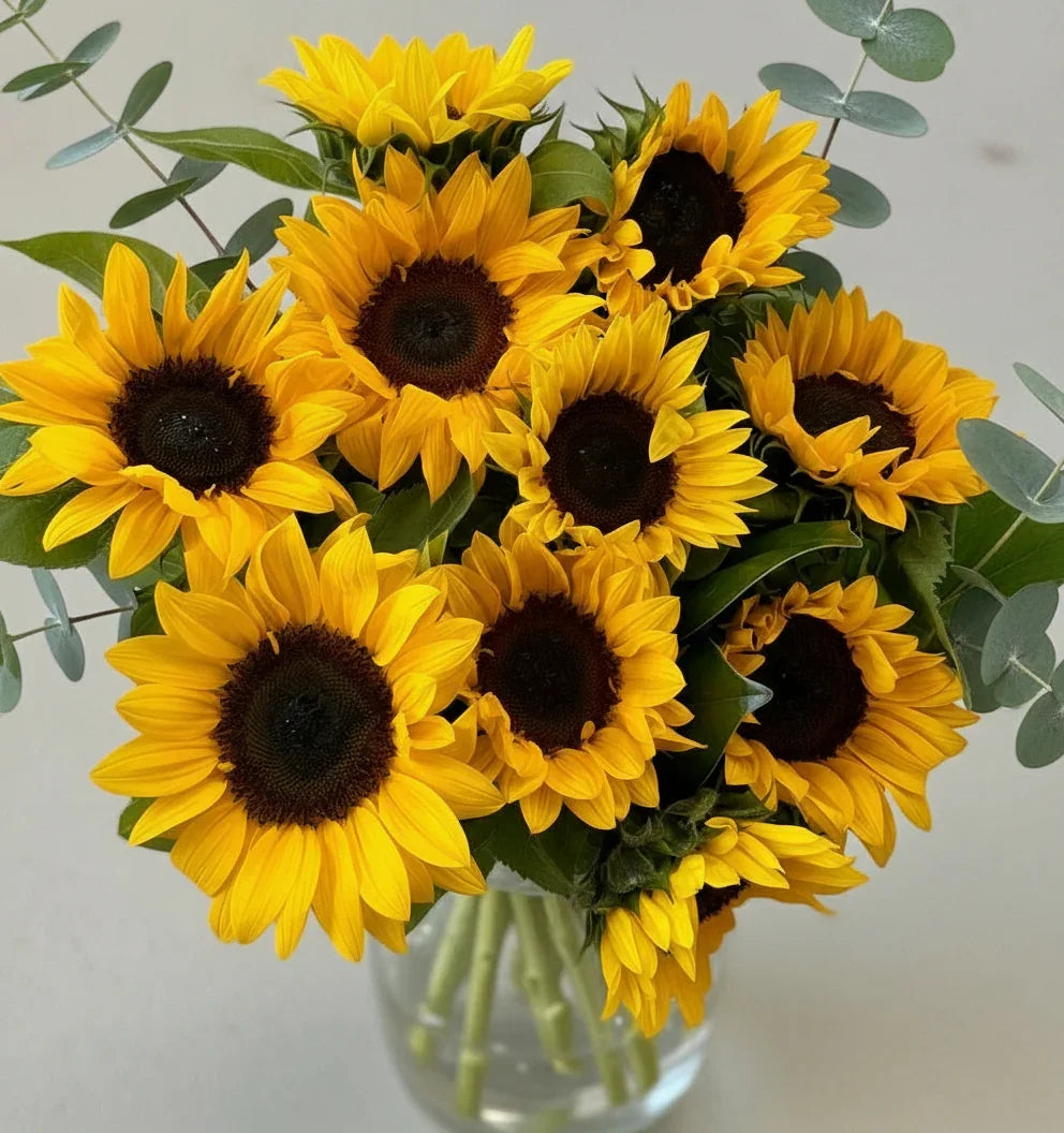 "Sunny Blooms" - Sunflower bouquet in vase