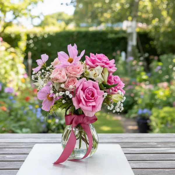 "Bonbon" Pink And White Posy In Vase